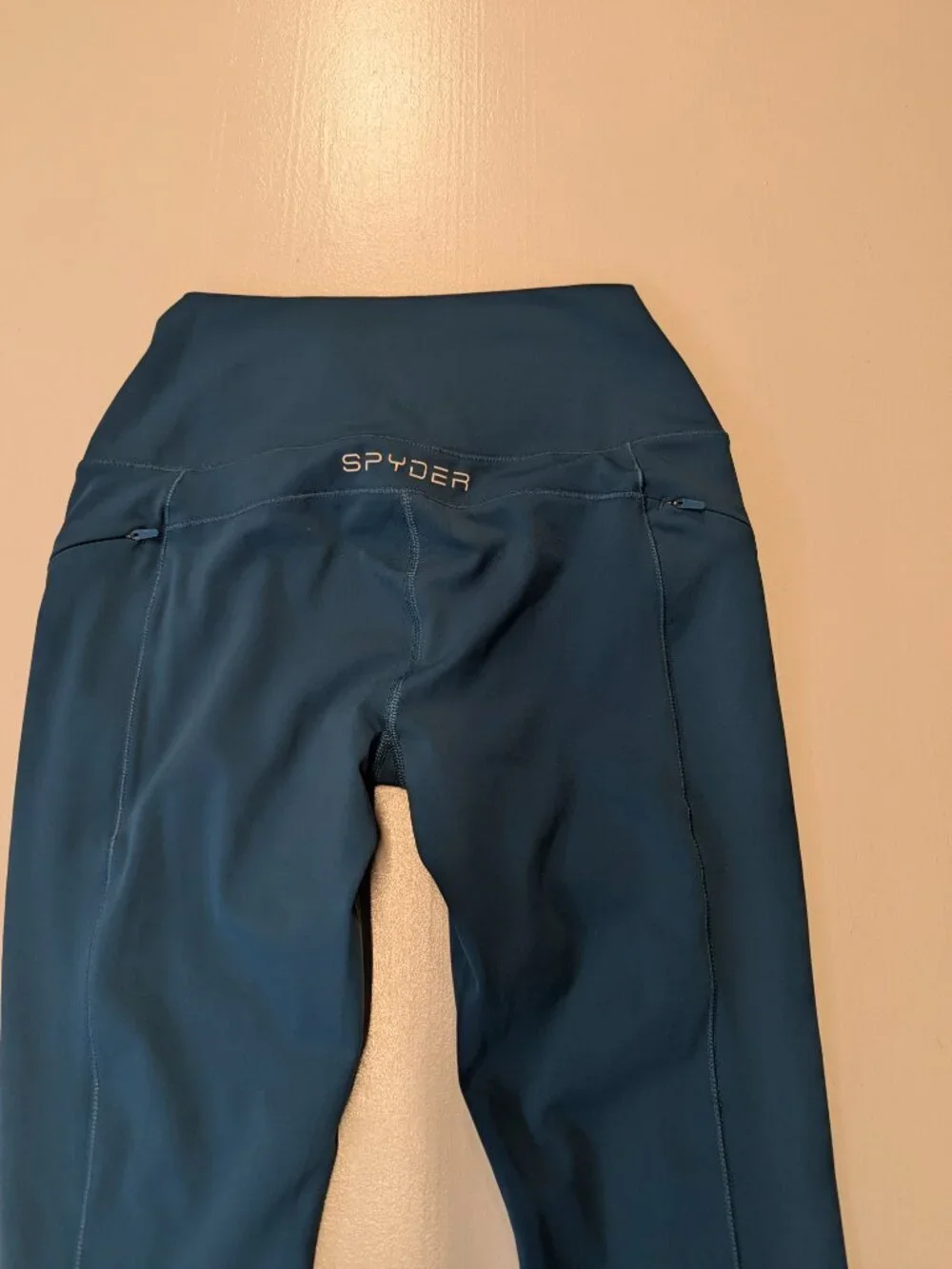 Spyder Active Size Small Greenish Blue Performance Leggings w/ Zippered Pockets